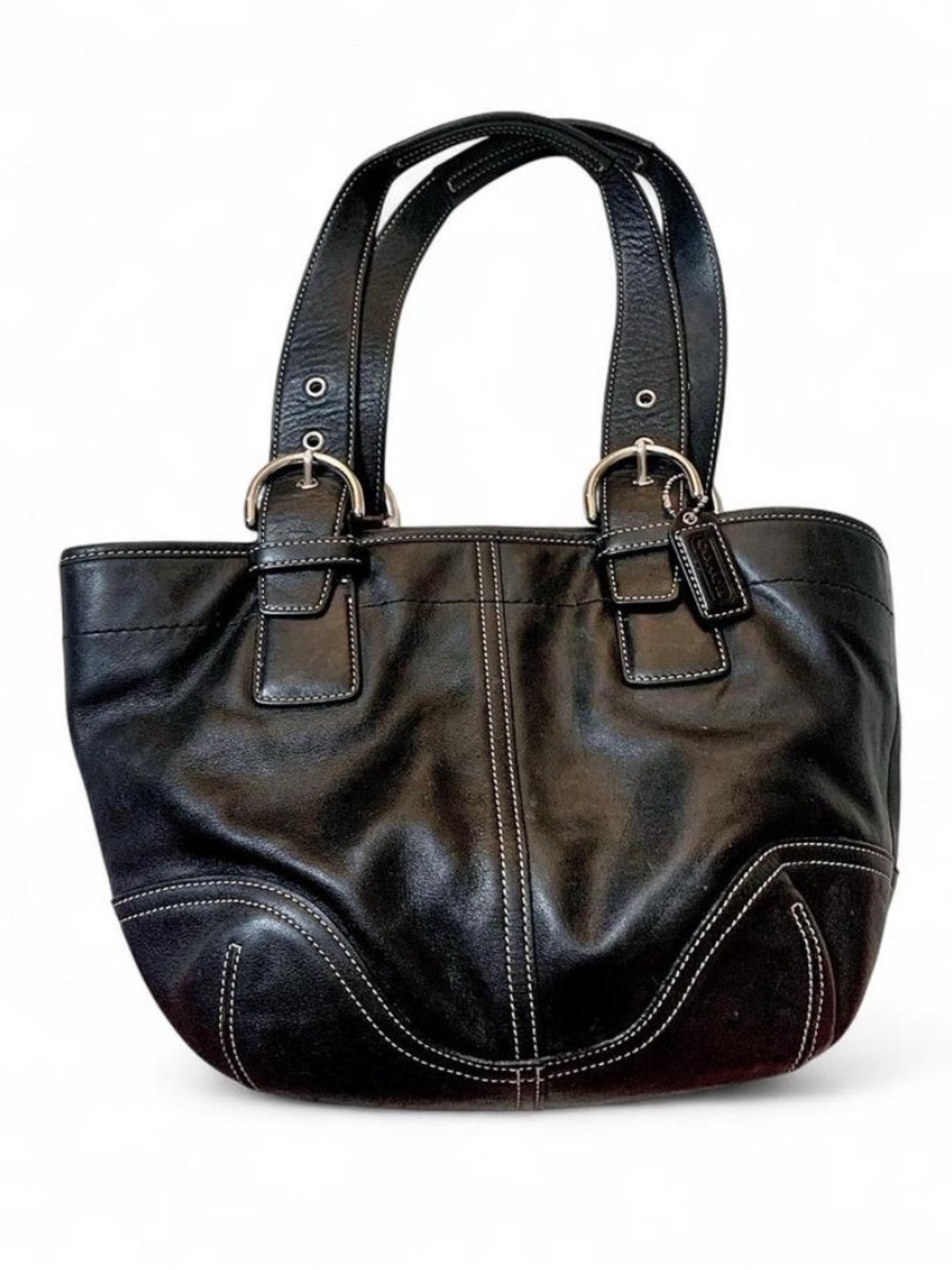 Vintage Coach Soho Black Leather Buckle Tote Bag 9544 Y2K